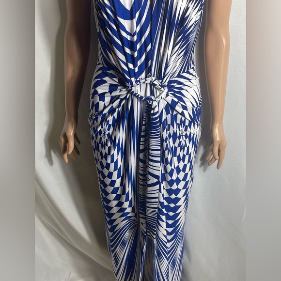 Cameo USA Blue White Geometric Print Maxi Dress Knot Front Size M - Picture 3 of 7